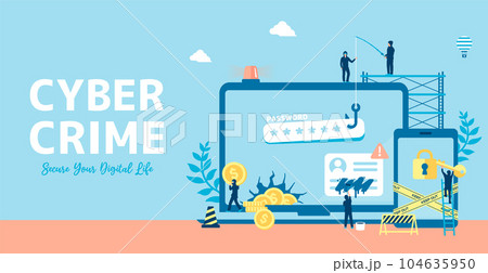 インターネットセキュリティー・サイバー犯罪 (ハッキング・情報流出) ベクターバナーイラスト インターネットセキュリティー・サイバー犯罪 (ハッキング・情報流出) ベクターバナーイラスト 104635950