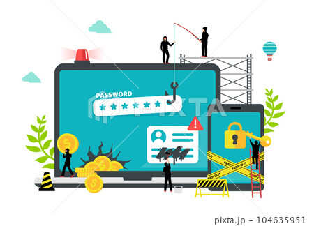 インターネットセキュリティー・サイバー犯罪 (ハッキング・情報流出) ベクターイラスト インターネットセキュリティー・サイバー犯罪 (ハッキング・情報流出) ベクターイラスト 104635951