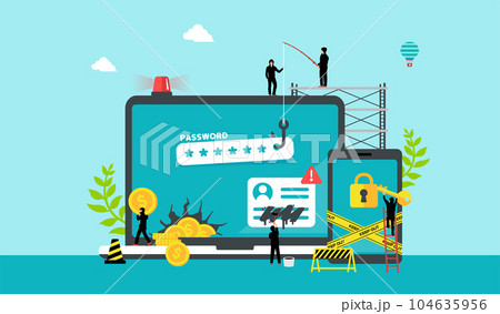 インターネットセキュリティー・サイバー犯罪 (ハッキング・情報流出) ベクターバナーイラスト インターネットセキュリティー・サイバー犯罪 (ハッキング・情報流出) ベクターバナーイラスト 104635956