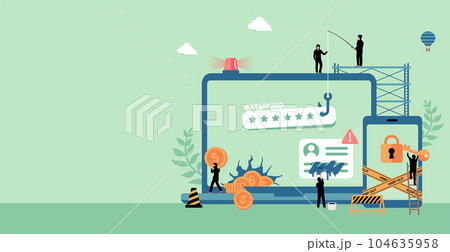インターネットセキュリティー・サイバー犯罪 (ハッキング・情報流出) ベクターバナーイラスト インターネットセキュリティー・サイバー犯罪 (ハッキング・情報流出) ベクターバナーイラスト 104635958