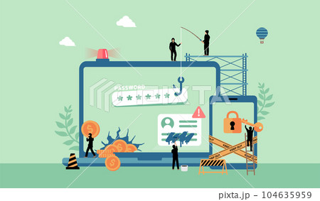 インターネットセキュリティー・サイバー犯罪 (ハッキング・情報流出) ベクターバナーイラスト 104635959