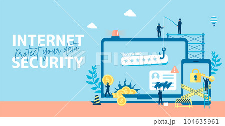 インターネットセキュリティー・サイバー犯罪 (ハッキング・情報流出) ベクターバナーイラスト 104635961