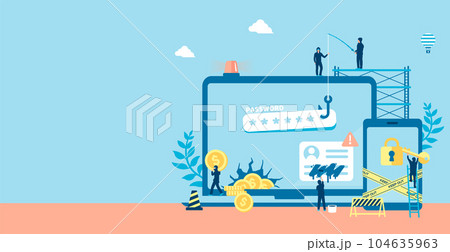 インターネットセキュリティー・サイバー犯罪 (ハッキング・情報流出) ベクターバナーイラスト 104635963