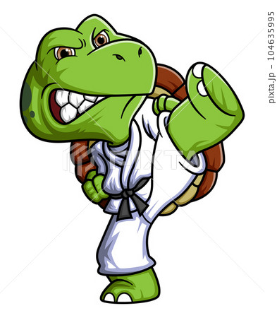 Cartoon little turtle training karate of illustration Cartoon little turtle training karate of illustration 104635995