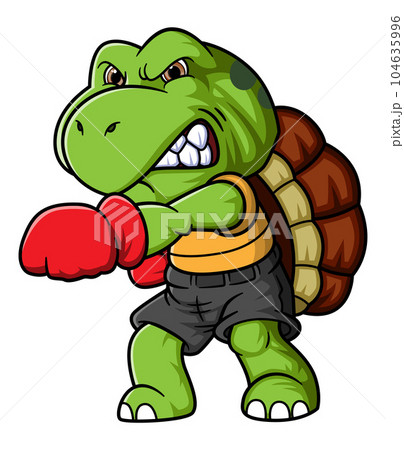 Cartoon little turtle training boxing of illustration 104635996