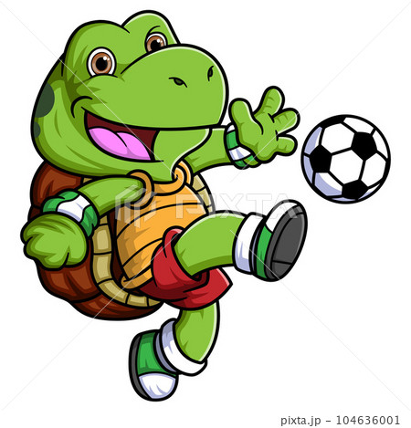 Cartoon little turtle playing soccer of illustration Cartoon little turtle playing soccer of illustration 104636001