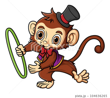 Cute monkey circus performer in with ring of illustration 104636265