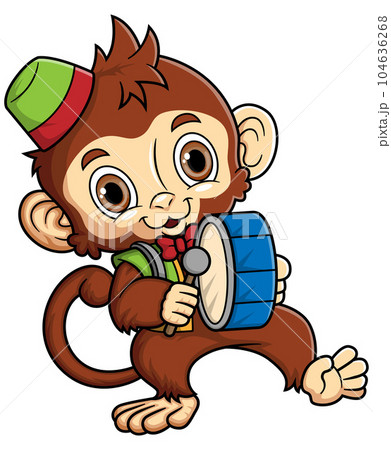Cartoon cute monkey circus playing drum of illustration Cartoon cute monkey circus playing drum of illustration 104636268