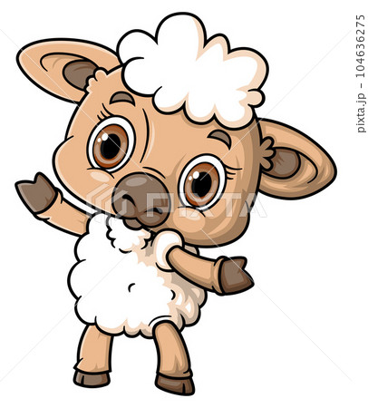 Cartoon funny little sheep posing of illustration 104636275