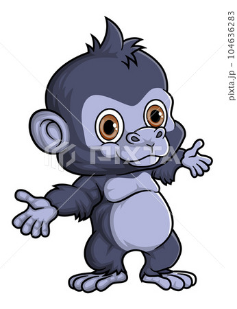 Cartoon funny little gorilla posing of illustration 104636283