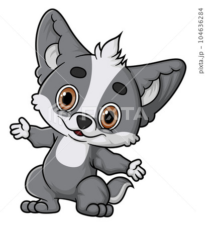 Cartoon funny little wolf posing of illustration Cartoon funny little wolf posing of illustration 104636284