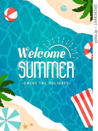 Welcome Summer 夏・海・海水浴 縦長ベクターバナーイラスト (コピースペース) 104636300