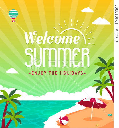 Welcome Summer 夏・海・海水浴 ベクターバナーイラスト (コピースペース) 104636303