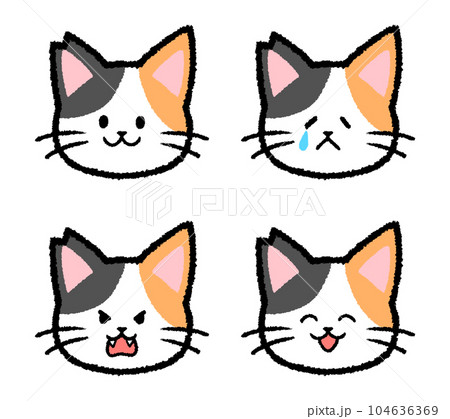耳をカットされた雄の三毛猫の表情セット 耳をカットされた雄の三毛猫の表情セット 104636369