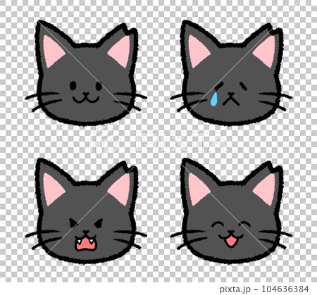 耳をカットされた雌の黒猫の表情セット 耳をカットされた雌の黒猫の表情セット 104636384