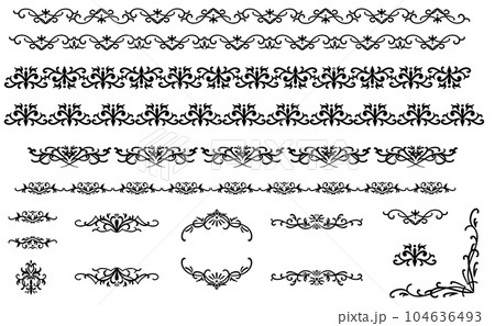 黒いアンティークな飾り罫線&フレームセット2 黒いアンティークな飾り罫線&フレームセット2 104636493