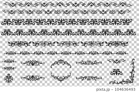 黒いアンティークな飾り罫線&フレームセット2 黒いアンティークな飾り罫線&フレームセット2 104636493