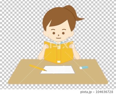 宿題のために本を読む女の子 104636728