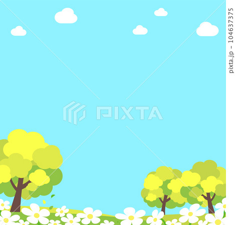背景イラスト_樹木_花畑 104637375