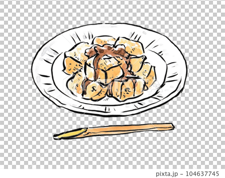 光滑美味的蕨餅,上面覆蓋著黑糖漿 光滑美味的蕨餅,上面覆蓋著黑糖漿 104637745