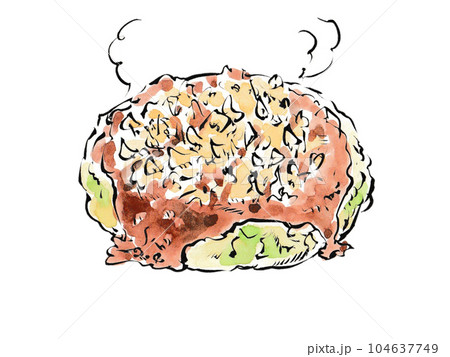 ソースが食欲をそそる 屋台で人気のあつあつお好み焼き ソースが食欲をそそる 屋台で人気のあつあつお好み焼き 104637749