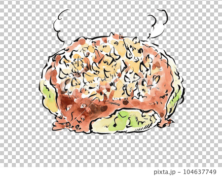ソースが食欲をそそる 屋台で人気のあつあつお好み焼き ソースが食欲をそそる 屋台で人気のあつあつお好み焼き 104637749