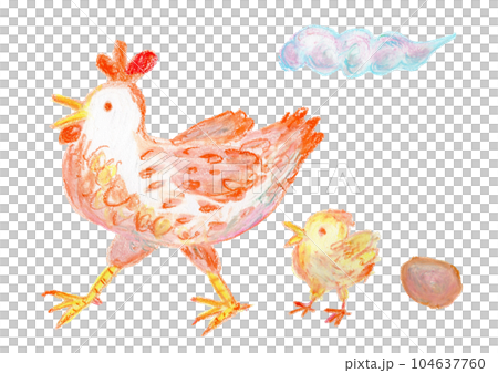 にわとりのおやこのクレヨンイラスト 104637760