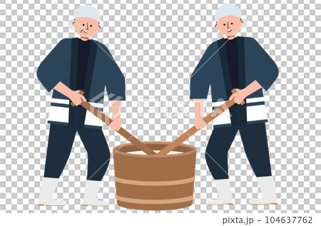 日本酒を作る杜氏の男性二人のイラスト 104637762