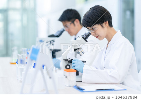 研究所で実験をする研究者 104637984
