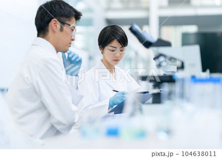 研究所で打ち合わせをする研究者 研究所で打ち合わせをする研究者 104638011