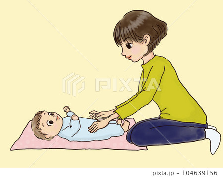 ベビーマッサージを楽しむ親子 104639156