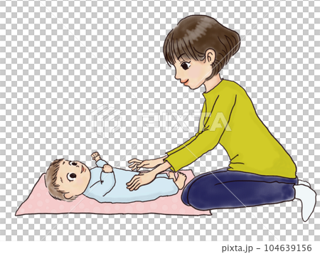 ベビーマッサージを楽しむ親子 104639156