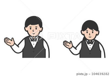 案内する店員男女の上半身イラスト 案内する店員男女の上半身イラスト 104639282