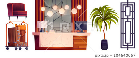 Hotel reception and lobby interior isolated set 104640067