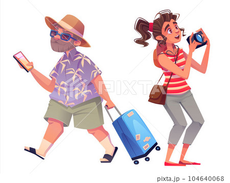 Cartoon set of tourist characters 104640068