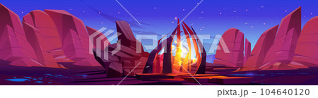 Desert with magic stone portal at night Desert with magic stone portal at night 104640120