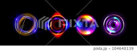 Set of round light flares with light glow 104640139