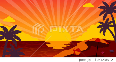 夕方の海・サンセット・夏の終わり・残暑 ベクターバナーイラスト横長 (デザインスペース) 104640312