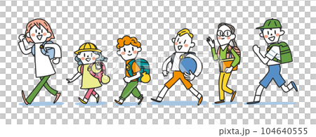 1年生から6年生の元気な小学生　セット　イラスト素材 104640555