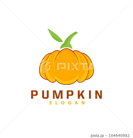 Pumpkin Logo, Pumpkin Vector, Healthy Vegetable Fruit Farmer, Premium Simple Hallowen Fruit Design, Brand Label Symbol Illustration 104640982