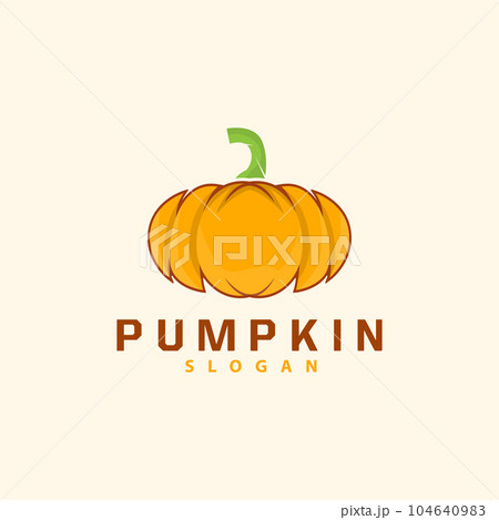 Pumpkin Logo, Pumpkin Vector, Healthy Vegetable Fruit Farmer, Premium Simple Hallowen Fruit Design, Brand Label Symbol Illustration 104640983