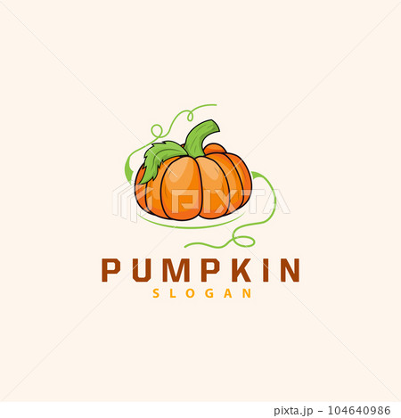 Pumpkin Logo, Pumpkin Vector, Healthy Vegetable Fruit Farmer, Premium Simple Hallowen Fruit Design, Brand Label Symbol Illustration 104640986