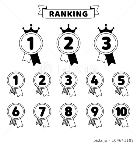 ランキングのアイコンセット/金賞/銀賞/銅賞/シンプル/線画/王冠/リボン ランキングのアイコンセット/金賞/銀賞/銅賞/シンプル/線画/王冠/リボン 104641185
