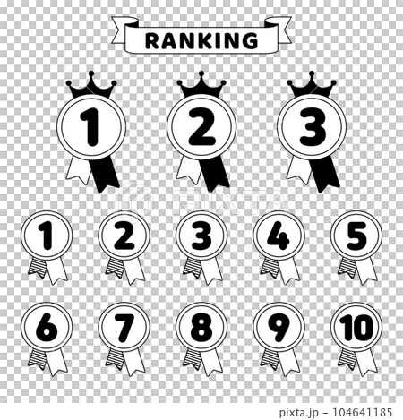 ランキングのアイコンセット/金賞/銀賞/銅賞/シンプル/線画/王冠/リボン ランキングのアイコンセット/金賞/銀賞/銅賞/シンプル/線画/王冠/リボン 104641185