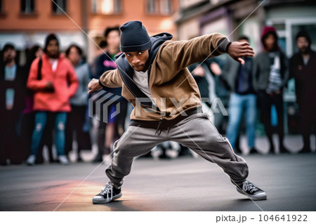 ストリートダンスを披露する黒人男性 104641922