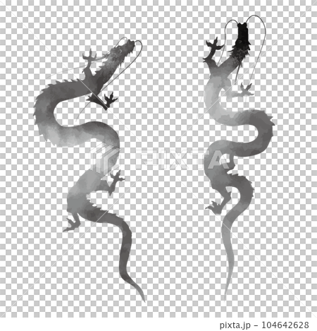 Silhouette of a dragon rising to the sky (Ink painting style / Dragon year New Year's card illustration material) Silhouette of a dragon rising to the sky (Ink painting style / Dragon year New Year's card illustration material) 104642628
