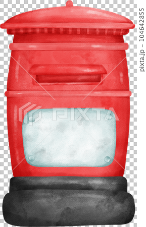 Vintage Red Postal Mailbox, Whimsical Watercolour Illustration 104642855