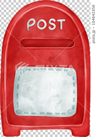 Vintage Red Postal Mailbox, Whimsical Watercolour Illustration 104642856