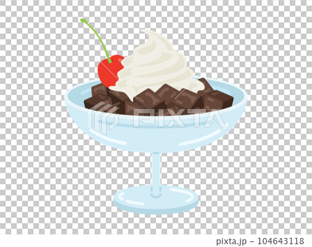 皿に盛り付けられた、角切りコーヒゼリーのイラスト 104643118