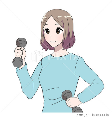 ダンベルを持ってトレーニングする真ん中分けボブの女性 ダンベルを持ってトレーニングする真ん中分けボブの女性 104643310